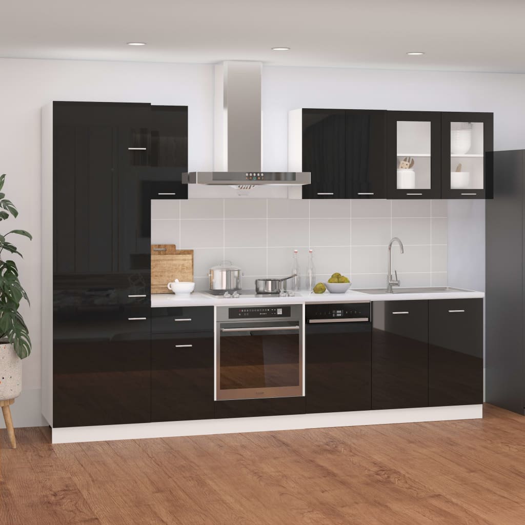 vidaXL Set de dulapuri bucătărie, 8 piese, negru extralucios, PAL vidaXL imagine 2022