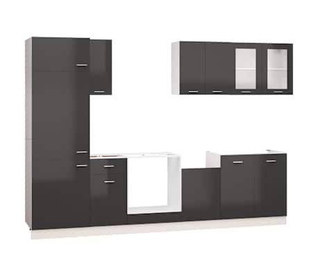 vidaXL Virtuvės spintelių komplektas, 8d., pilkas, MDP, ypač blizgus