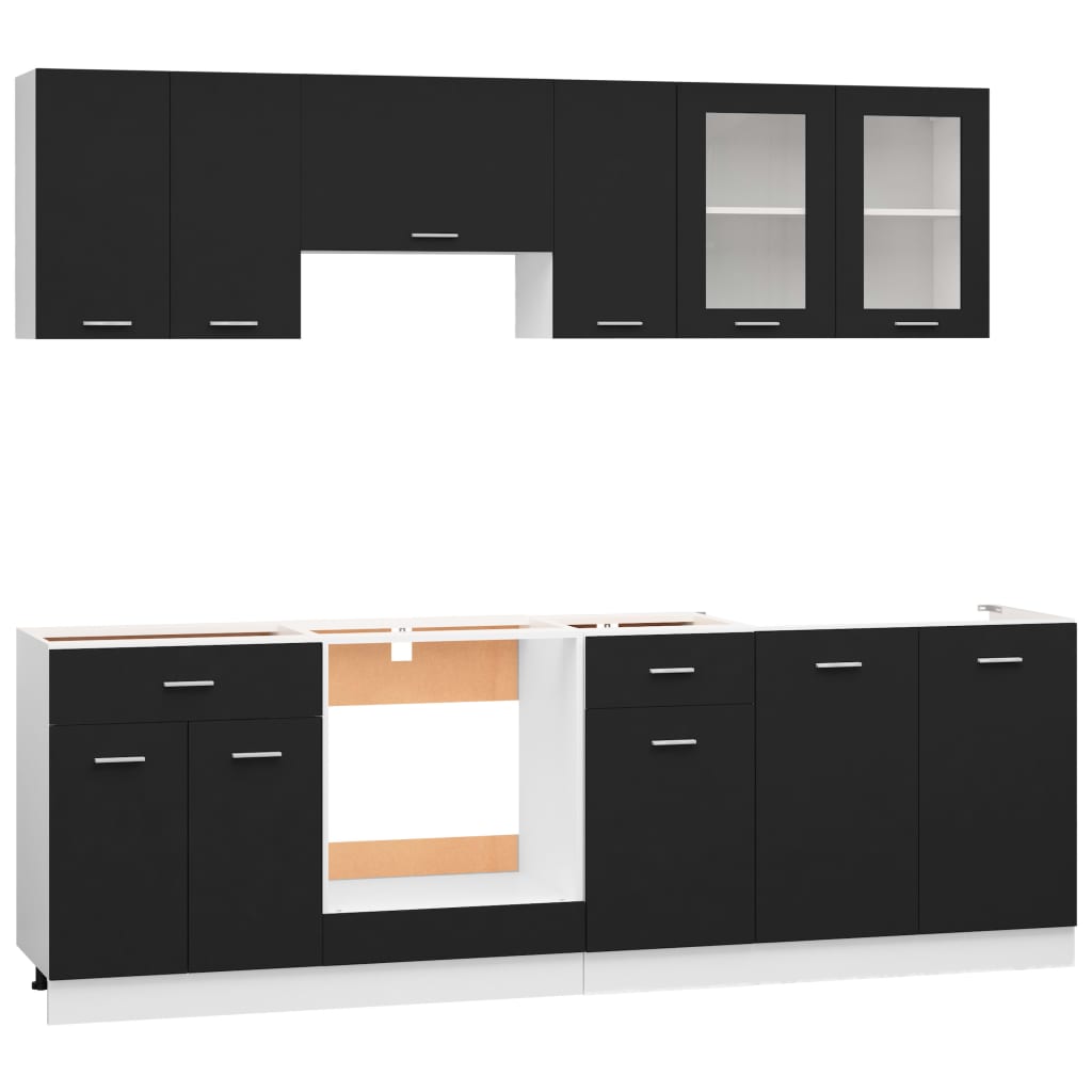 vidaXL Set de dulapuri bucătărie, 8 piese, negru, lemn prelucrat