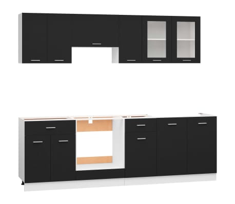 vidaXL 8 Piece Kitchen Cabinet Set Black Engineered Wood
