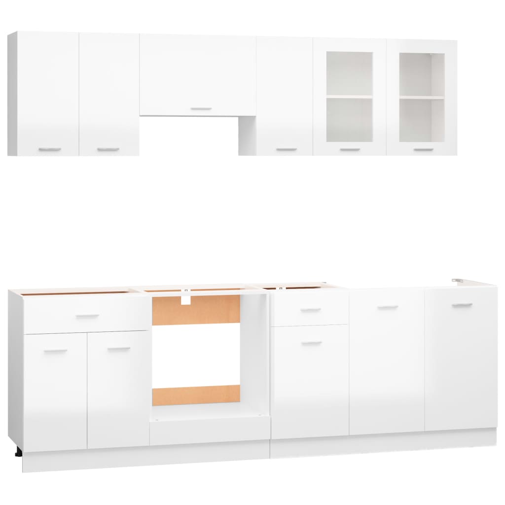 vidaXL Комплект кухненски шкафове от 8 части, бял гланц, ПДЧ