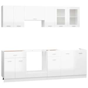 vidaXL Virtuvės spintelių komplektas, 8 dalių, baltas, MDP, blizgus