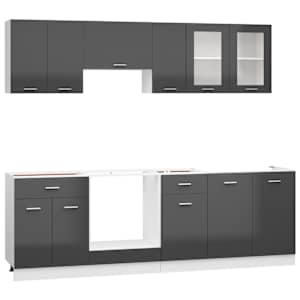 vidaXL Virtuvės spintelių komplektas, 8 dalių, pilkas, MDP, blizgus