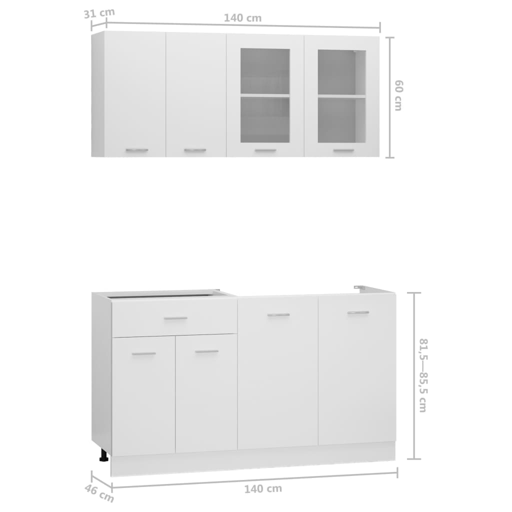 4 részes fehér forgácslap konyhai szekrénygarnitúra 