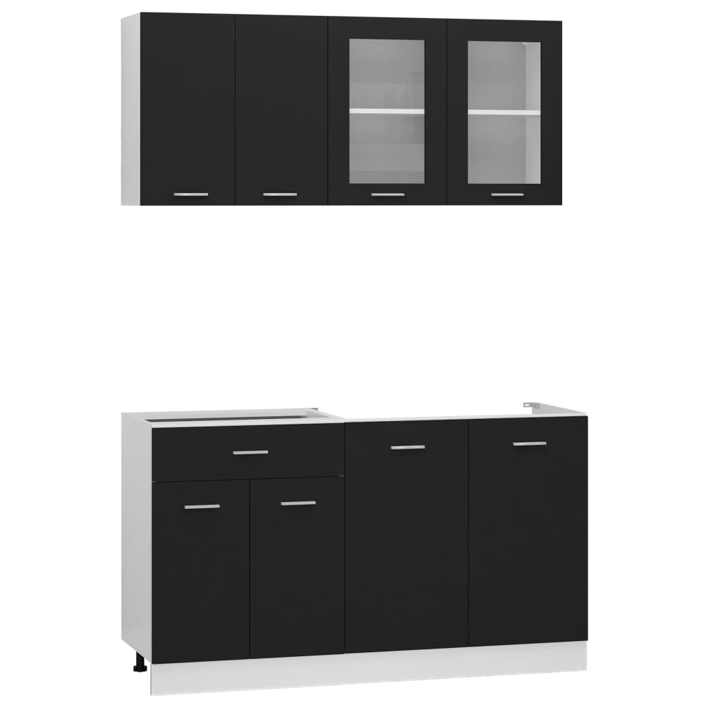 Virtuvės spintelių komplektas, 4d., juodos spalvos, fanera | Stepinfit