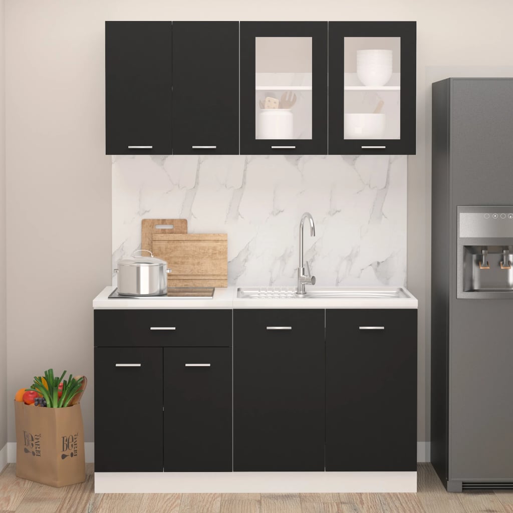 vidaXL Set dulapuri de bucătărie, 4 piese, negru, lemn prelucrat vidaXL imagine 2022