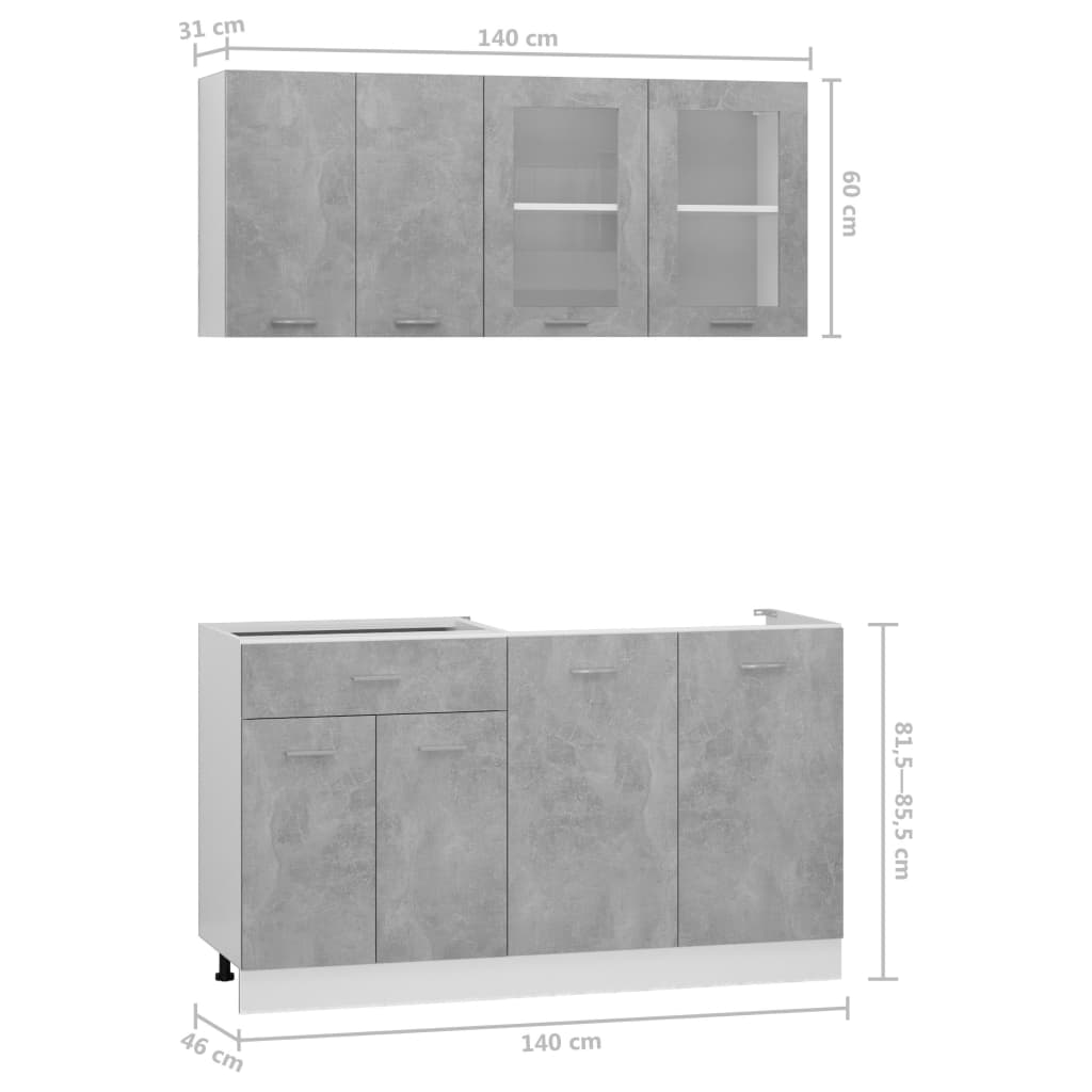 4 részes betonszürke forgácslap konyhai szekrénygarnitúra 