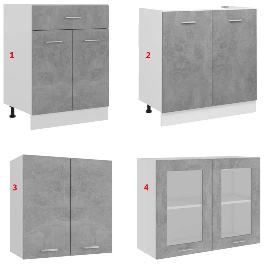 4dílný set kuchyňských skříněk betonově šedý dřevotříska
