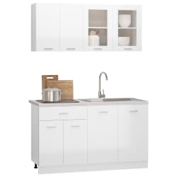 vidaXL 4 Piece Kitchen Cabinet Set High Gloss White Engineered Wood