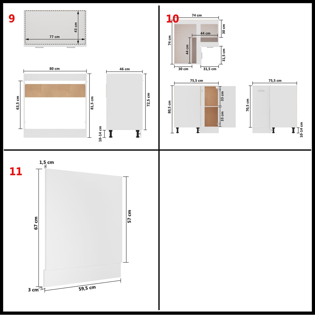 11-daļīgs virtuves skapīšu komplekts, balts, kokskaidu plāksne | Stepinfit.lv