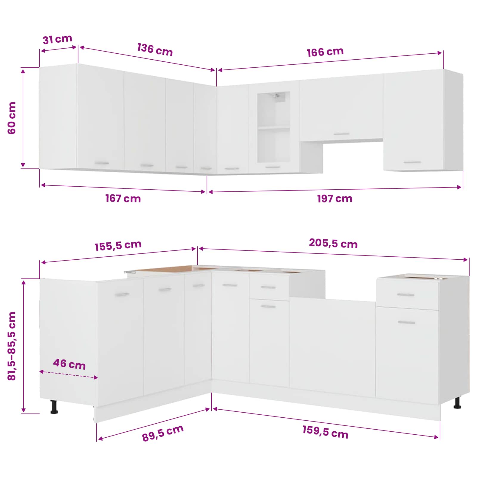 11 Piece Kitchen Cabinet Set Lyon" Engineered Wood size guide