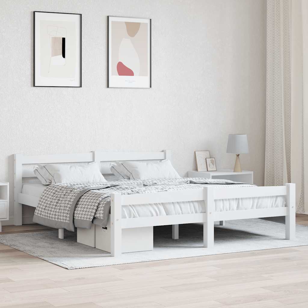 vidaXL Sängynrunko täysi mänty valkoinen 160x200 cm