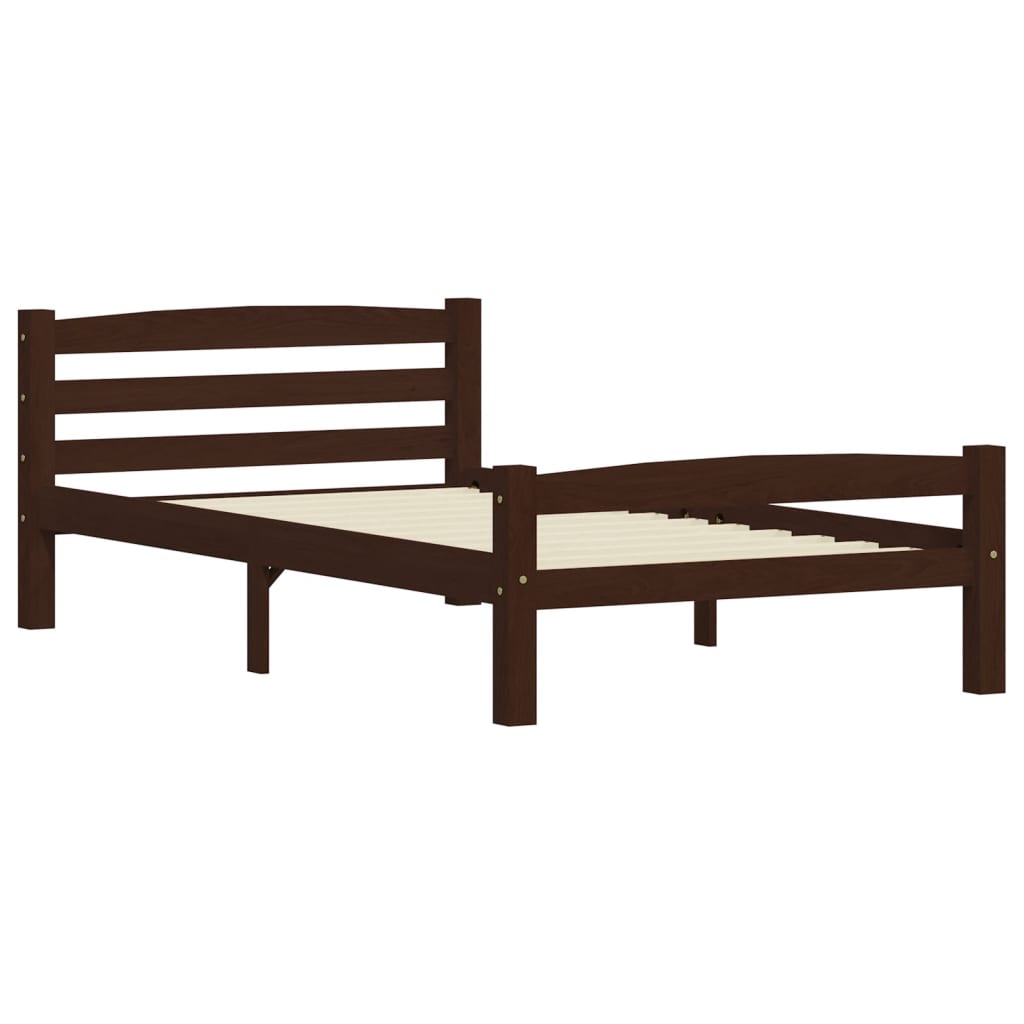 vidaXL Bed Frame Dark Brown Solid Pinewood 90x200 cm