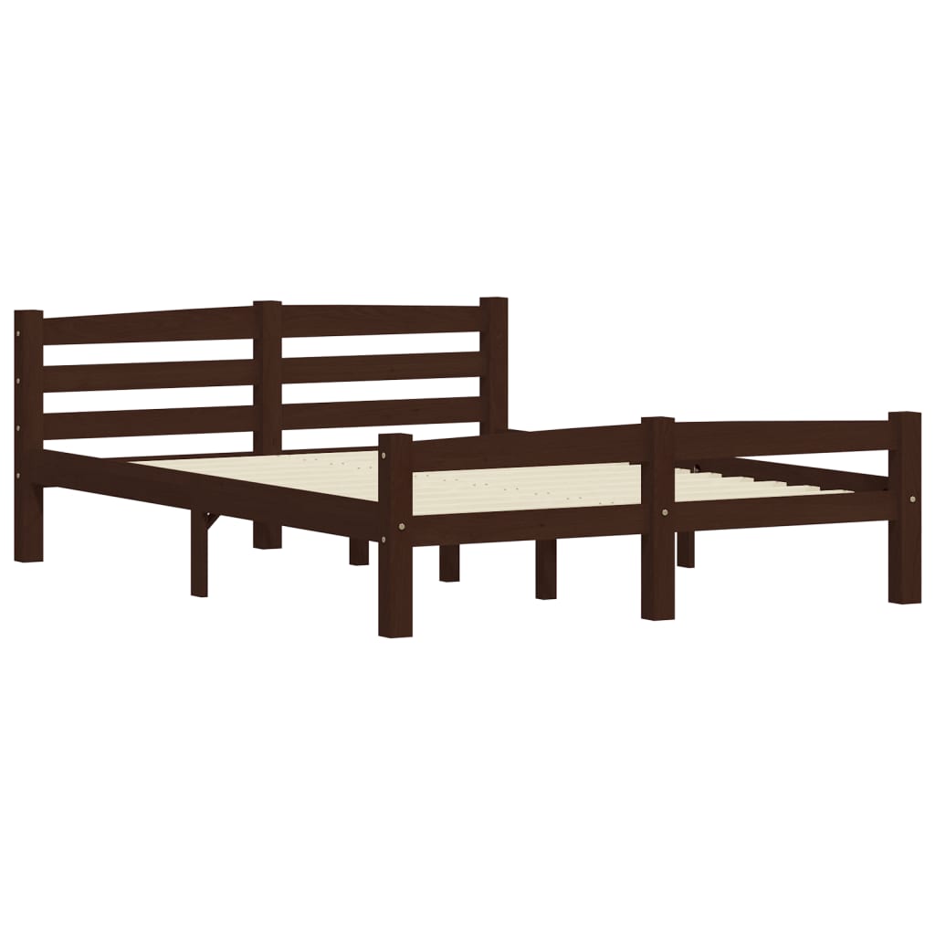 vidaXL Bed Frame Dark Brown Solid Pinewood 140x200 cm