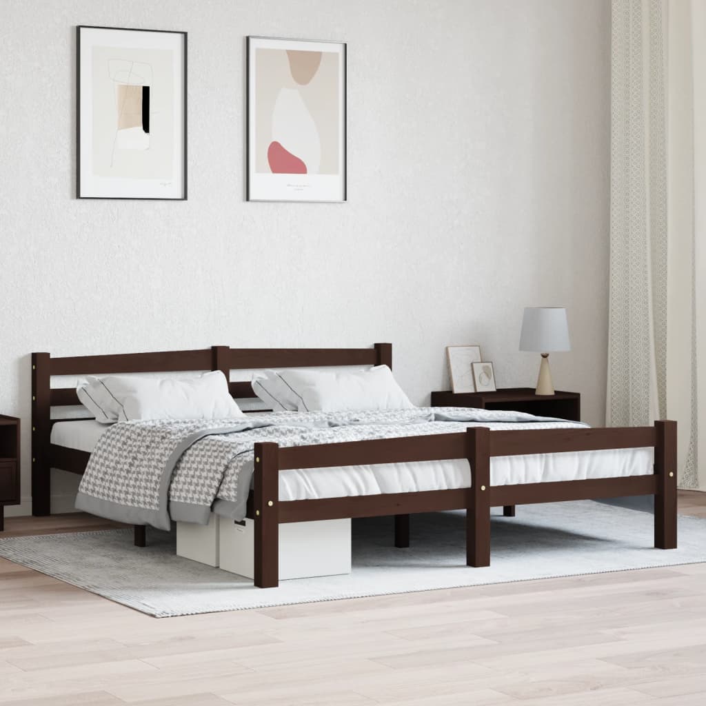 Rám postele tmavě hnědý masivní borové dřevo 160 x 200 cm