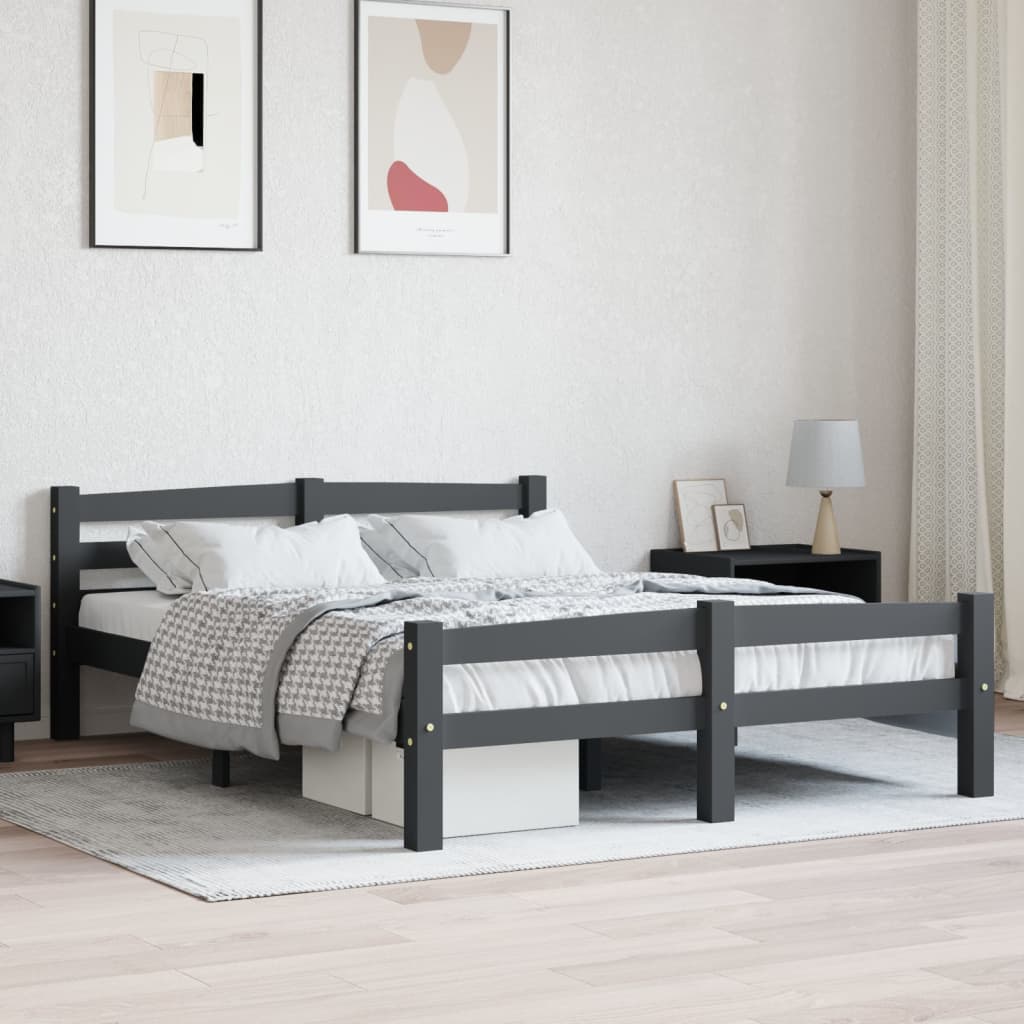 vidaXL Cadru de pat, gri închis, 140x200 cm, lemn masiv de pin