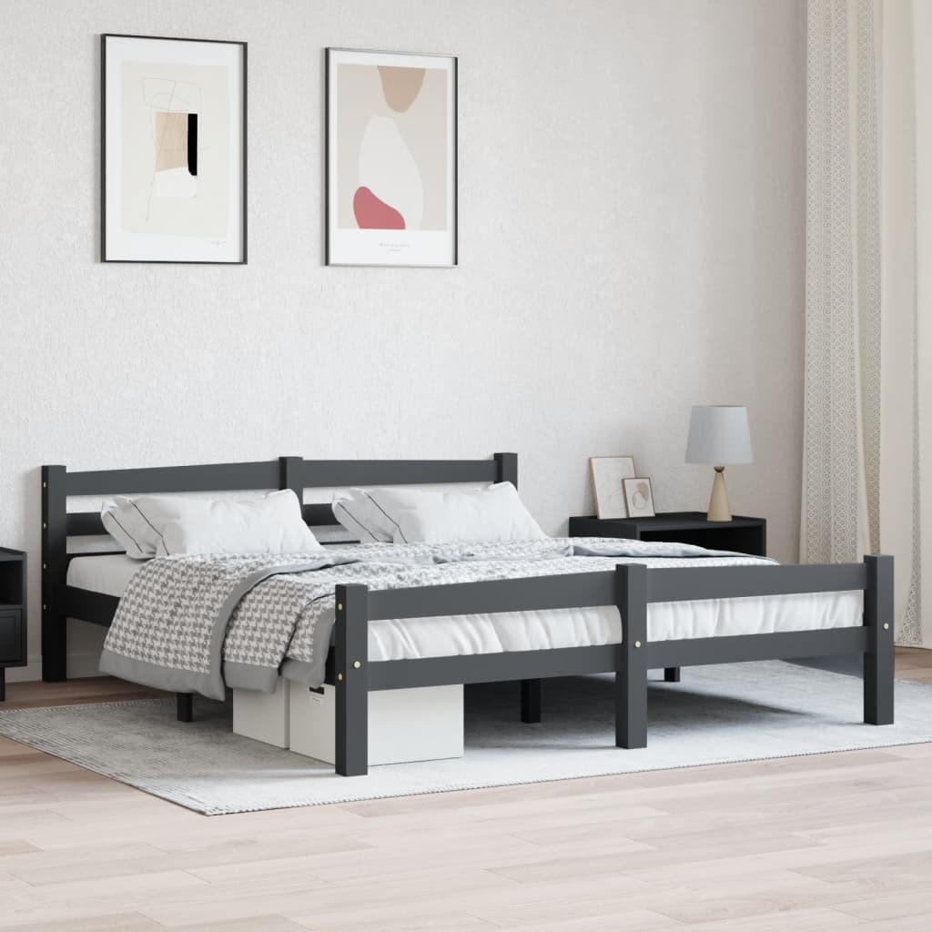 Rám postele tmavě šedý masivní borové dřevo 160 x 200 cm