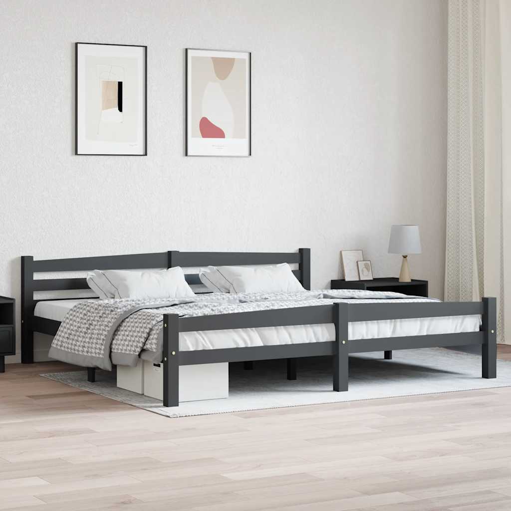 vidaXL Sängynrunko tummanharmaa täysi mänty 200x200 cm