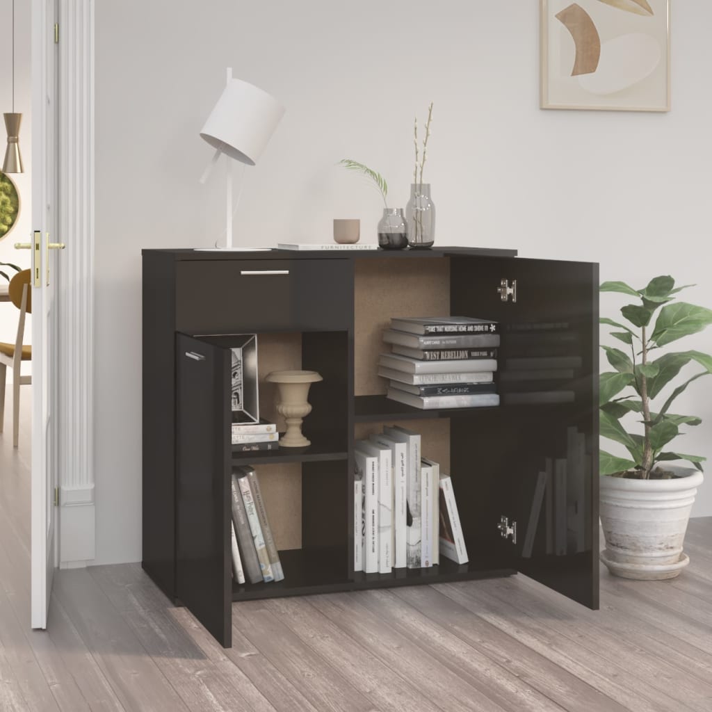 

vidaXL Dressoir 80x36x75 cm spaanplaat hoogglans zwart