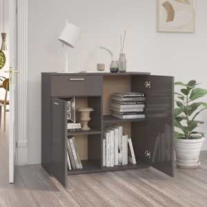 vidaXL Ντουλάπι με Συρτάρι Γυαλιστερό Γκρι 80x36x75 εκ. Μοριοσανίδα