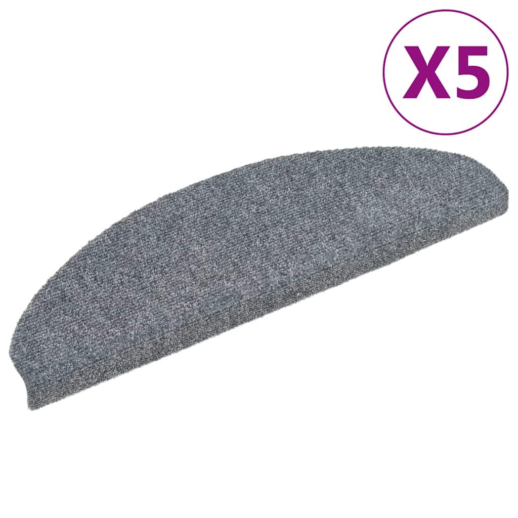 vidaXL Schodové rohože samolepicí 5 ks 65 x 21 x 4 cm světle šedé, půlkulaté, velké