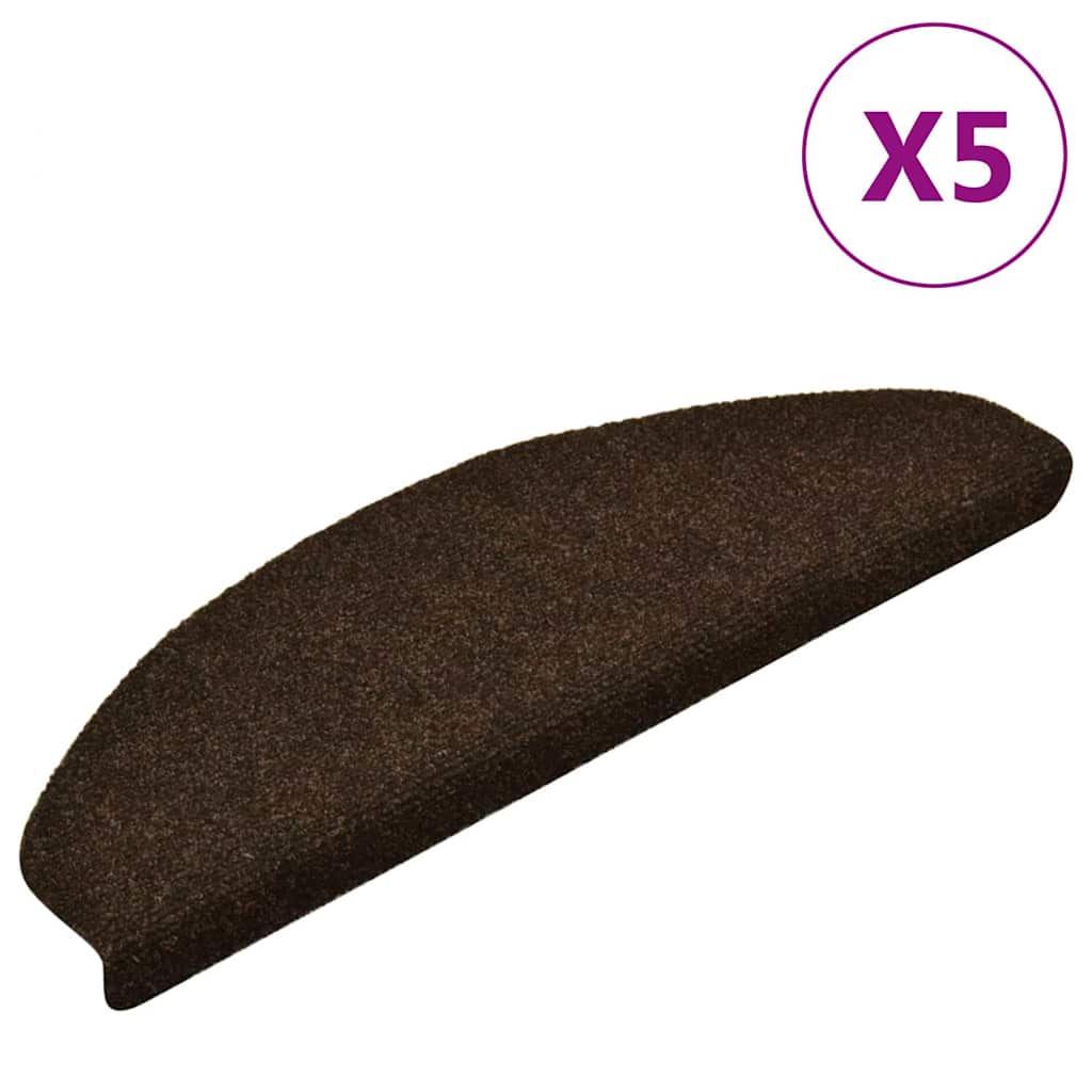 vidaXL trappemåtter selvklæbende 5 stk. 65x21x4 cm brune halvrund store