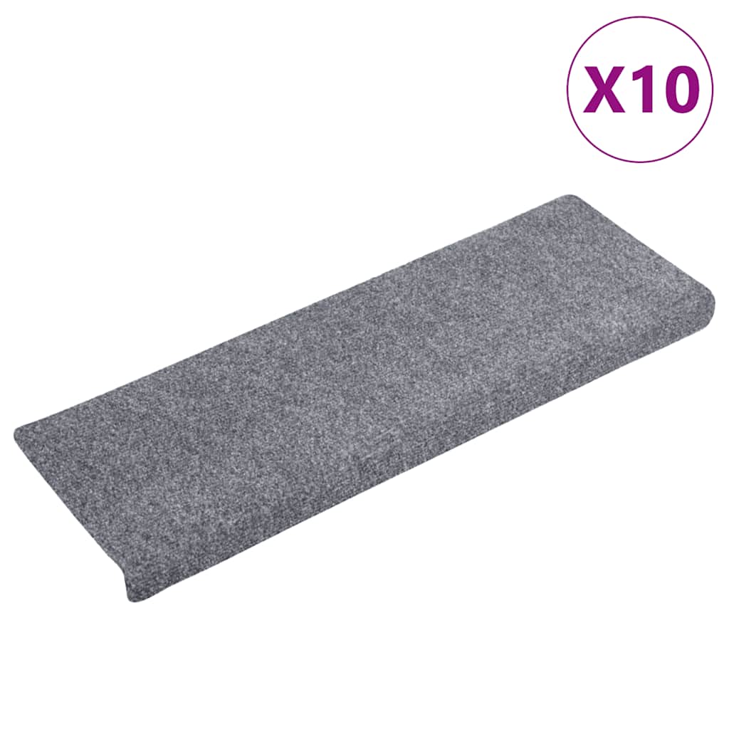 vidaXL Schodové rohože samolepicí 10 ks 65 x 21 x 4 cm světle šedé s obdélníkovým okrajem
