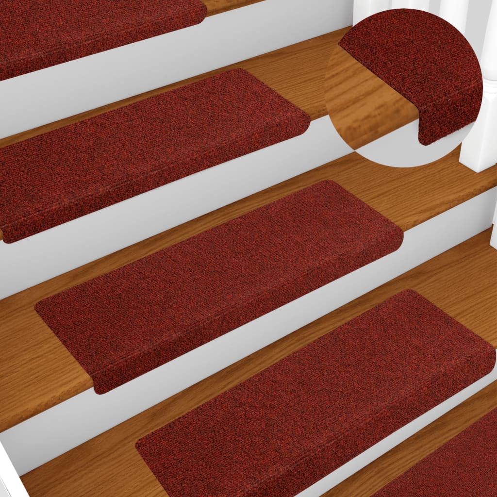 vidaXL Covorașe scări, 10 buc., roșu bordo, 65x21x4 cm, cusătură punch