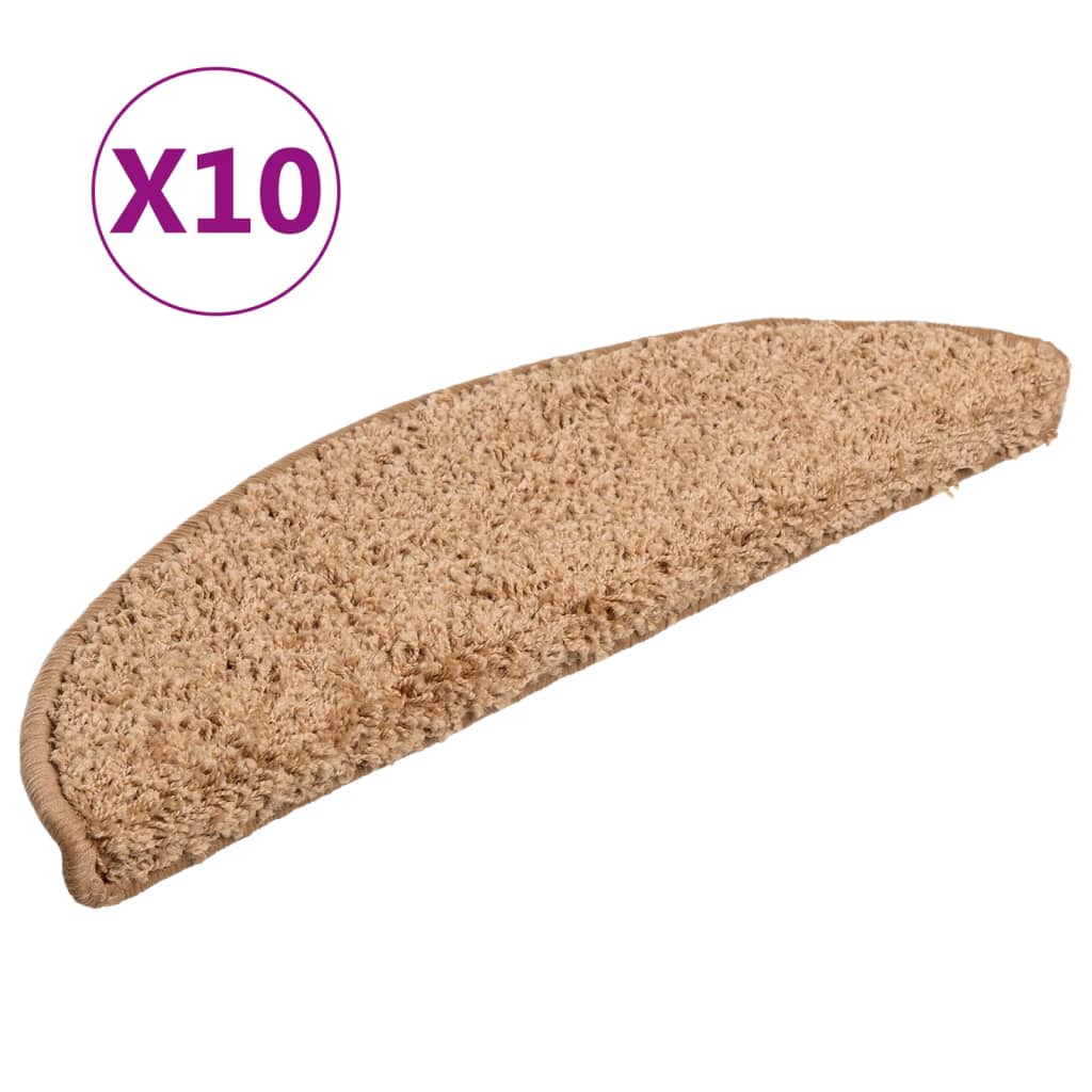 vidaXL Schodové rohože 10 ks 56 x 17 x 3 cm béžové, půlkulaté