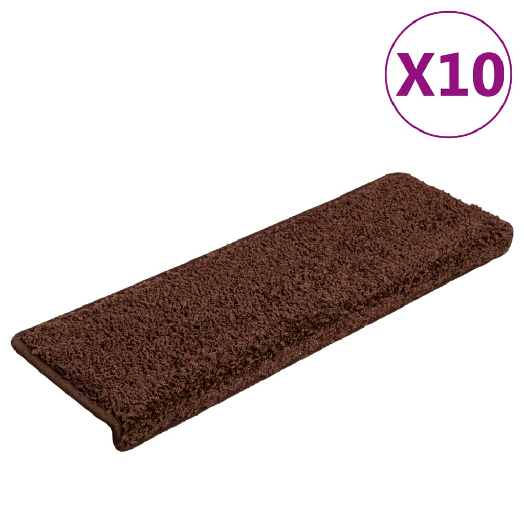 vidaXL Schodové rohože 10 ks 65 x 21 x 4 cm hnědé s obdélníkovým okrajem