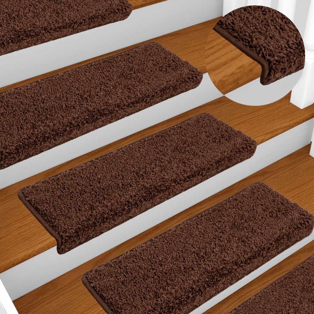 vidaXL Tapetes de escadas 10 pcs 65x25 cm castanho