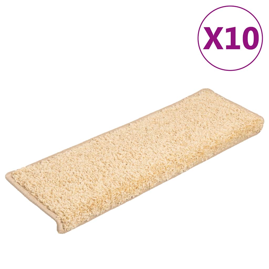 vidaXL Schodové rohože 10 ks 65 x 21 x 4 cm krémové s obdélníkovým okrajem