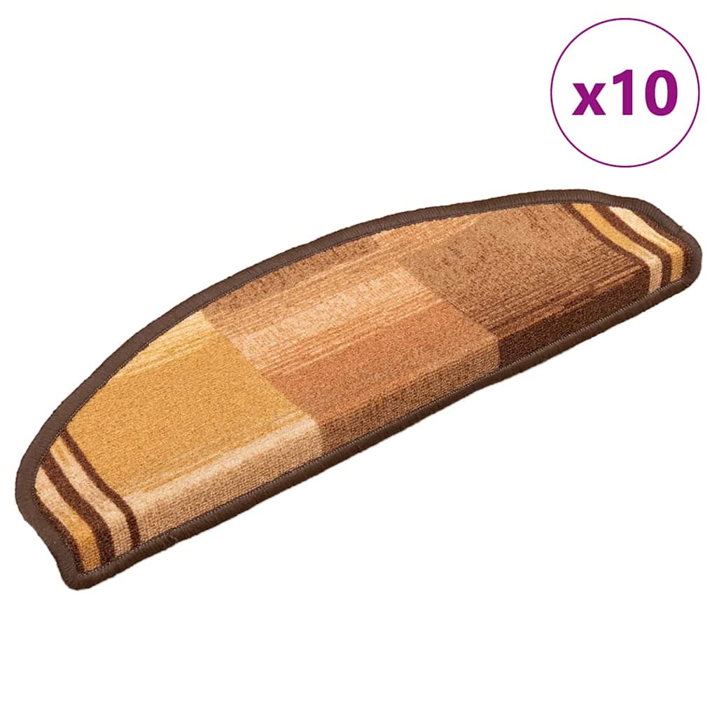 vidaXL Tapetes de escadas adesivos 10 pcs 65x25 castanho
