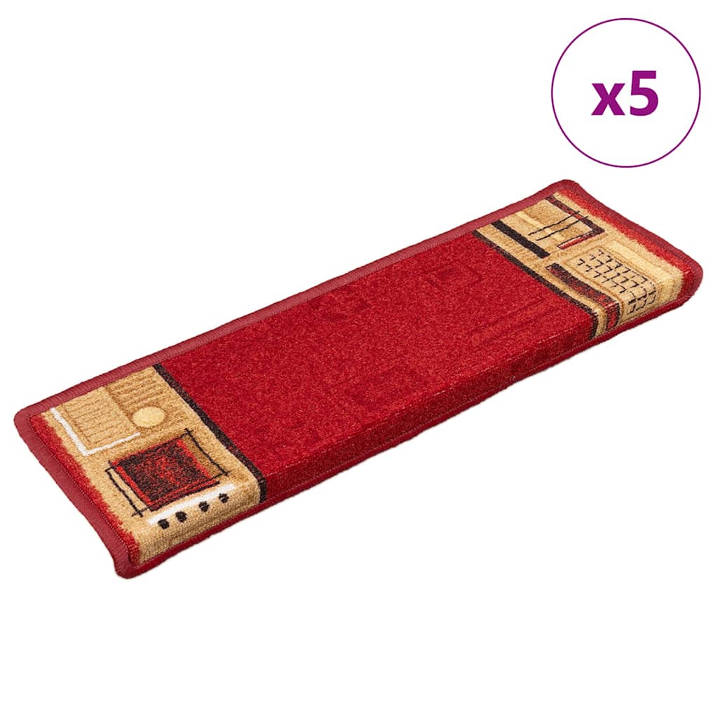 vidaXL Itsekiinnittyvät porrasmatot 5 kpl 65x21x4 cm punainen