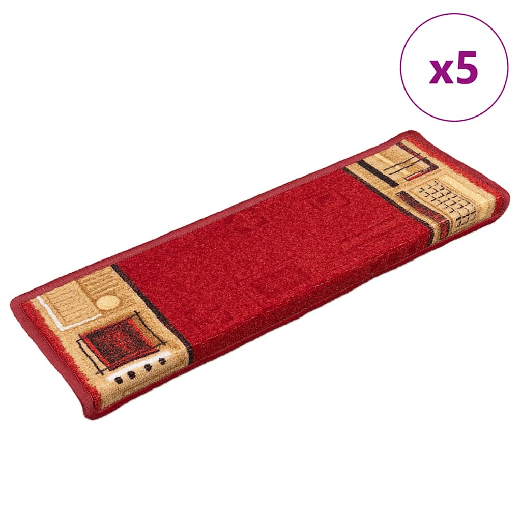 vidaXL Tapetes de escadas adesivos 5 pcs 65x25 vermelho