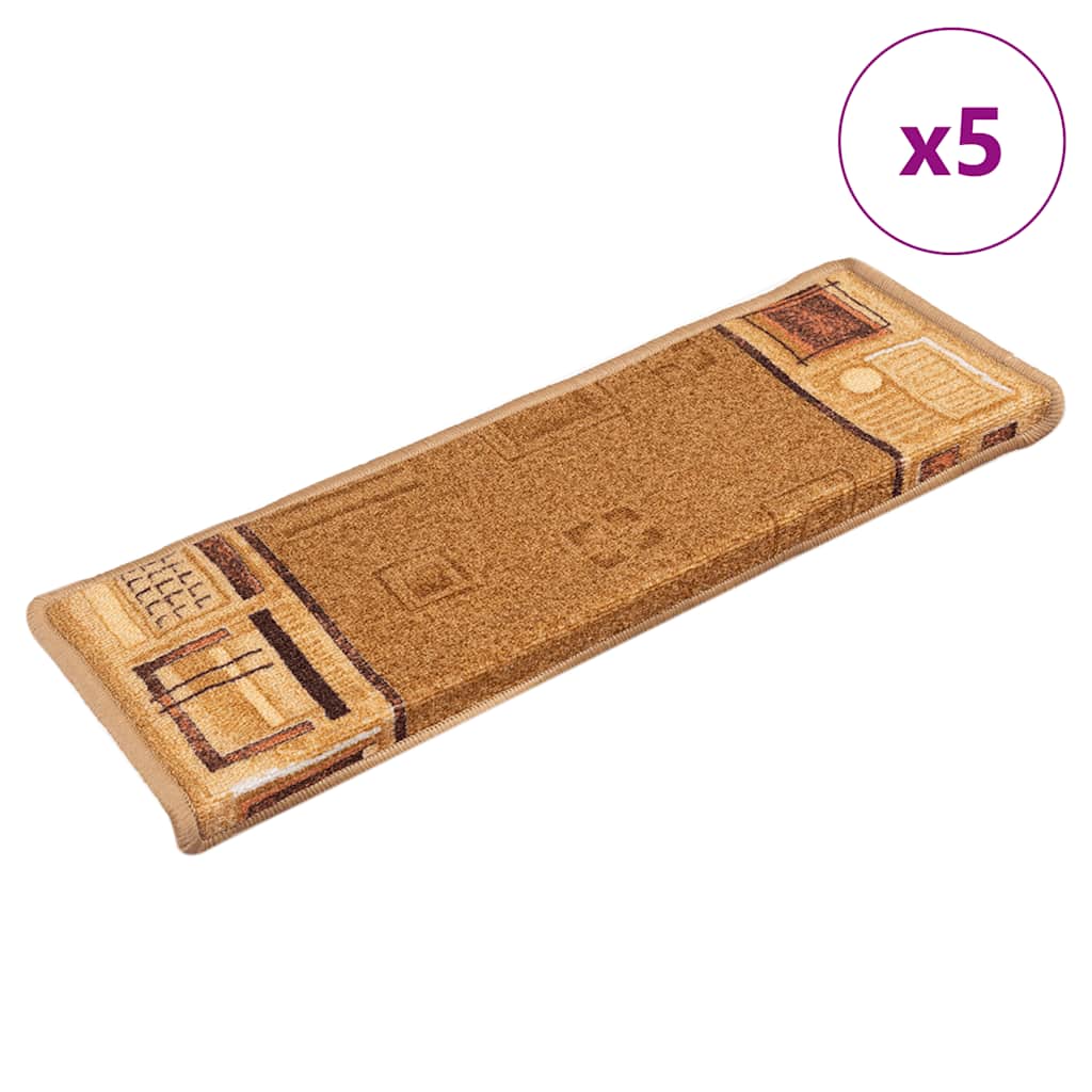 vidaXL Tapetes de escadas adesivos 5 pcs 65x25 bege