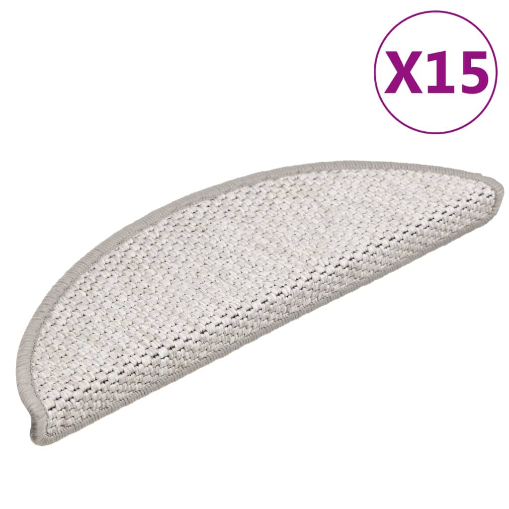 vidaXL Tapetes escada adesivos aspeto sisal 15 pcs 56x20cm bege