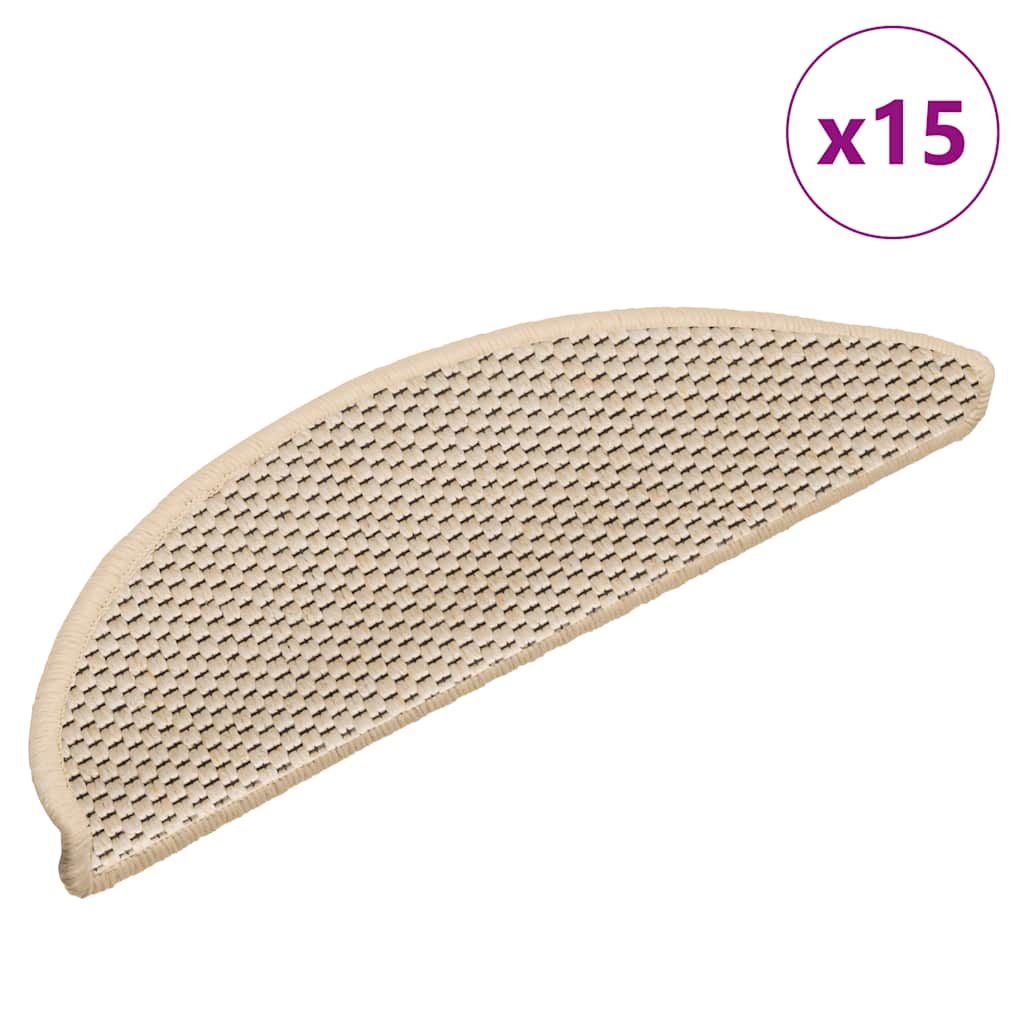 vidaXL selvklæbende trappemåtter 15 stk. 56x17x3 cm sisal-look creme