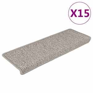 Samolepilne preproge za stopnice sisal 15 kosov 65x21x4 srebrne