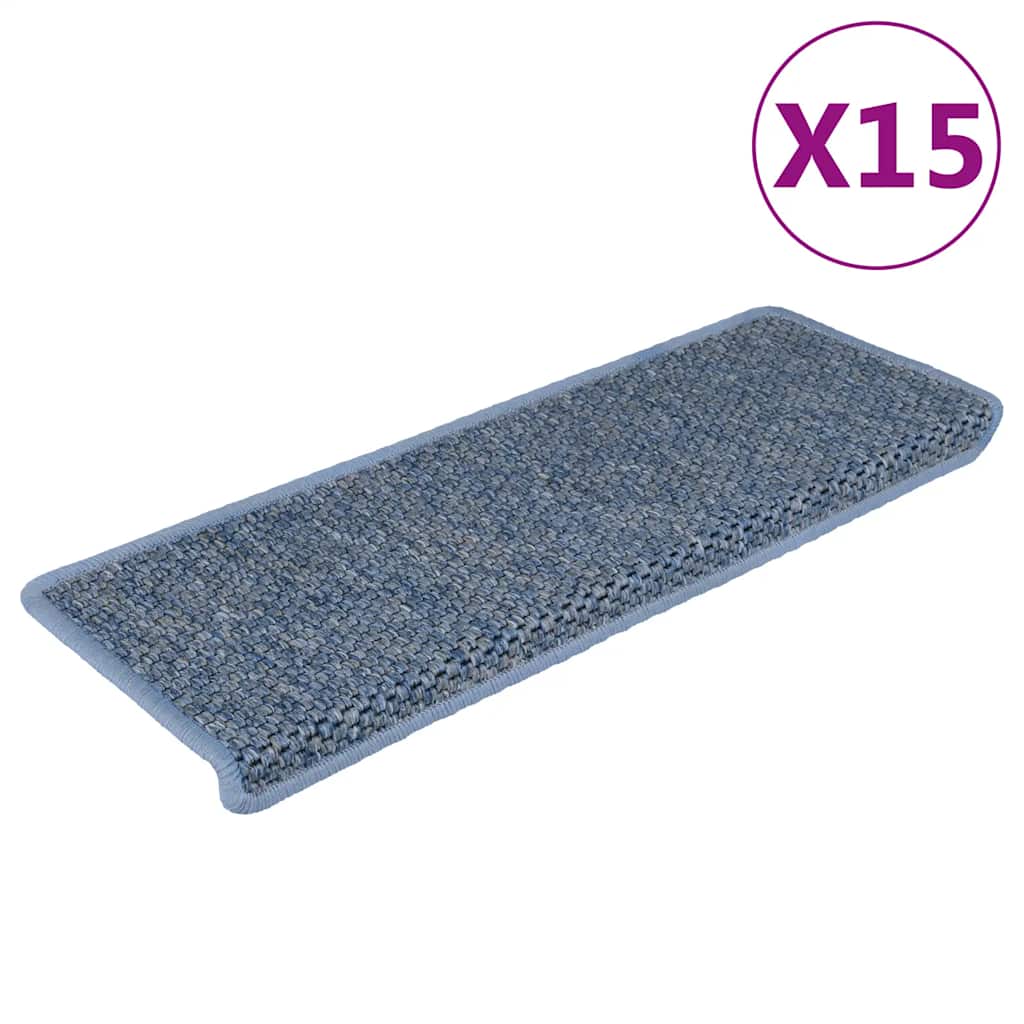 vidaXL Covorașe scări autoadezive, 15 buc. albastru 65x21x4 cm, sisal