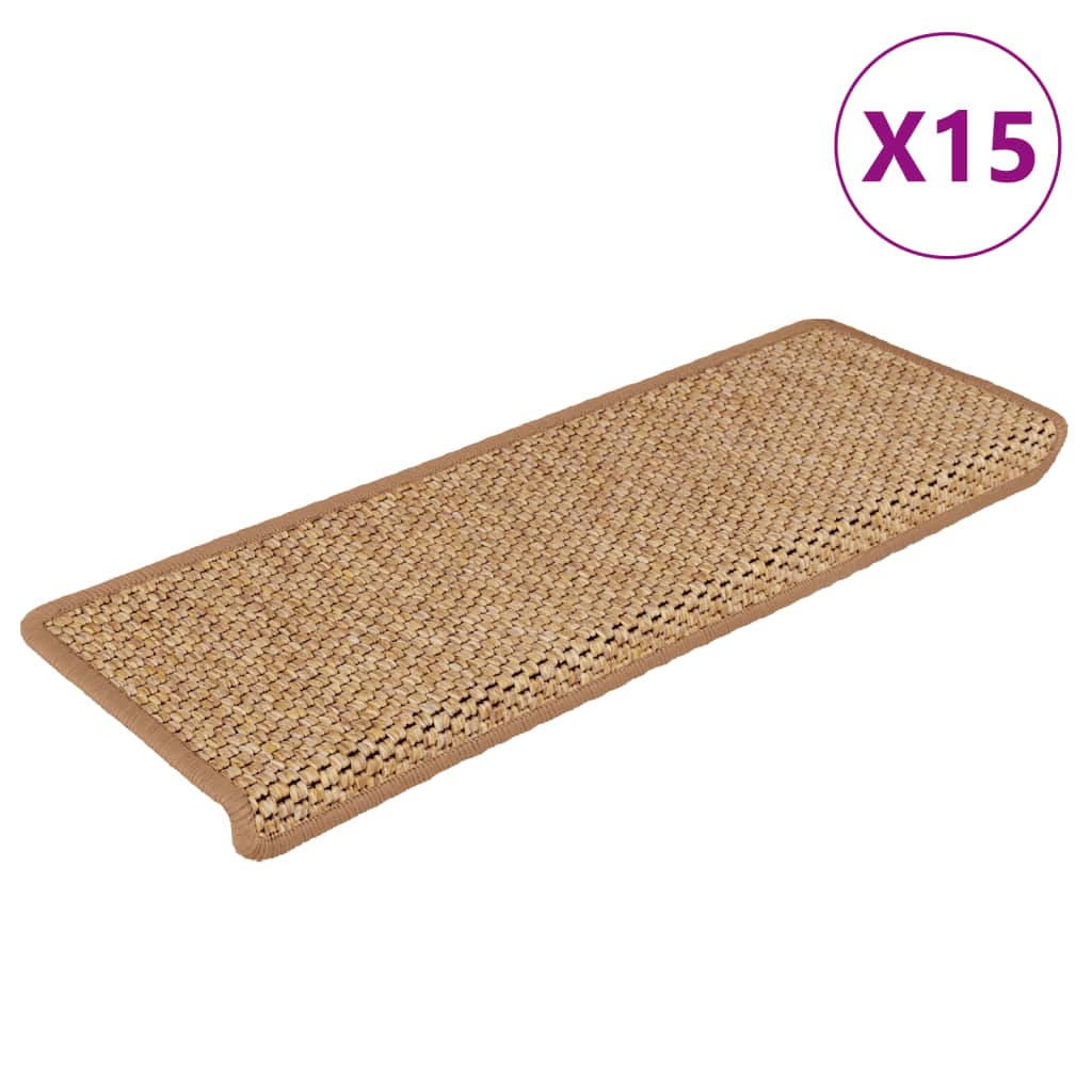 vidaXL Samolepící nášlapy na schody vzhled sisal 15ks 65x21x4 cm