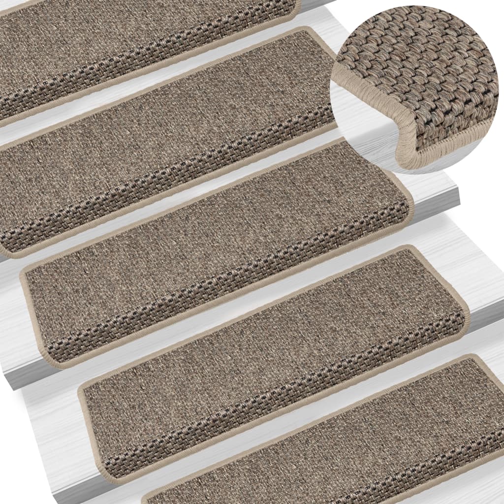 vidaXL Treppenmatten Selbstklebend Sisal 15 Stk. 65x21x4cm Dunkelbeige