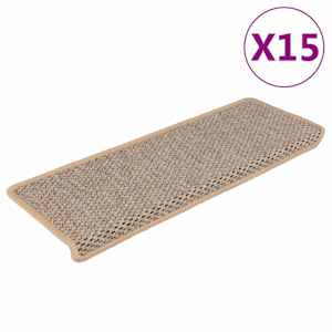 Samolepicí nášlapy na schody sisal 15ks 65x21x4cm světle béžové