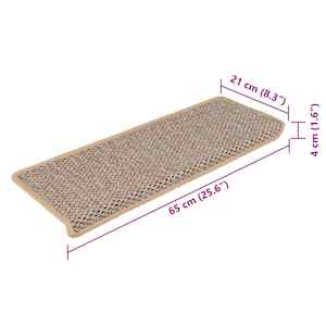 Samolepicí nášlapy na schody sisal 15ks 65x21x4cm světle béžové - obrázek 8