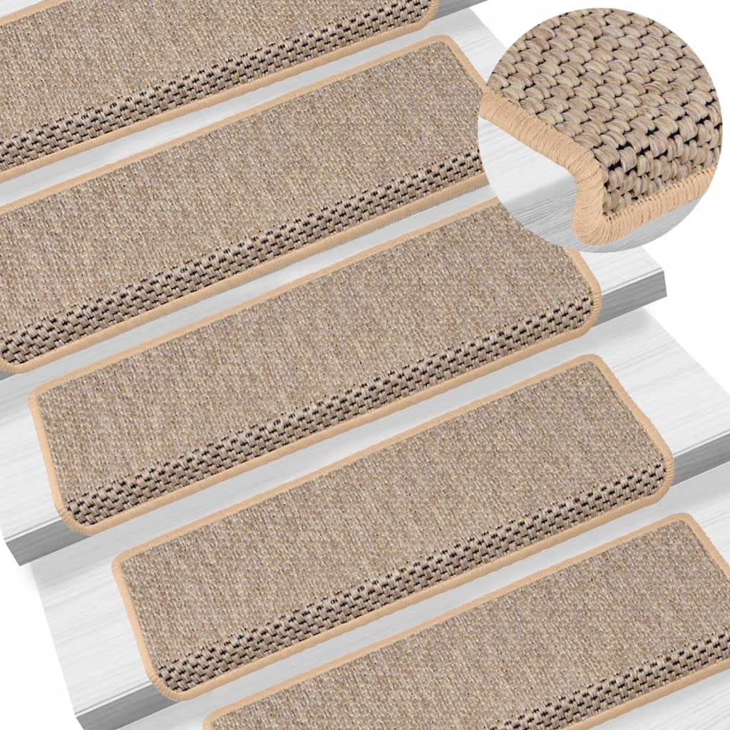 vidaXL Treppenmatten Selbstklebend Sisal 15 Stk. 65x21x4 cm Hellbeige