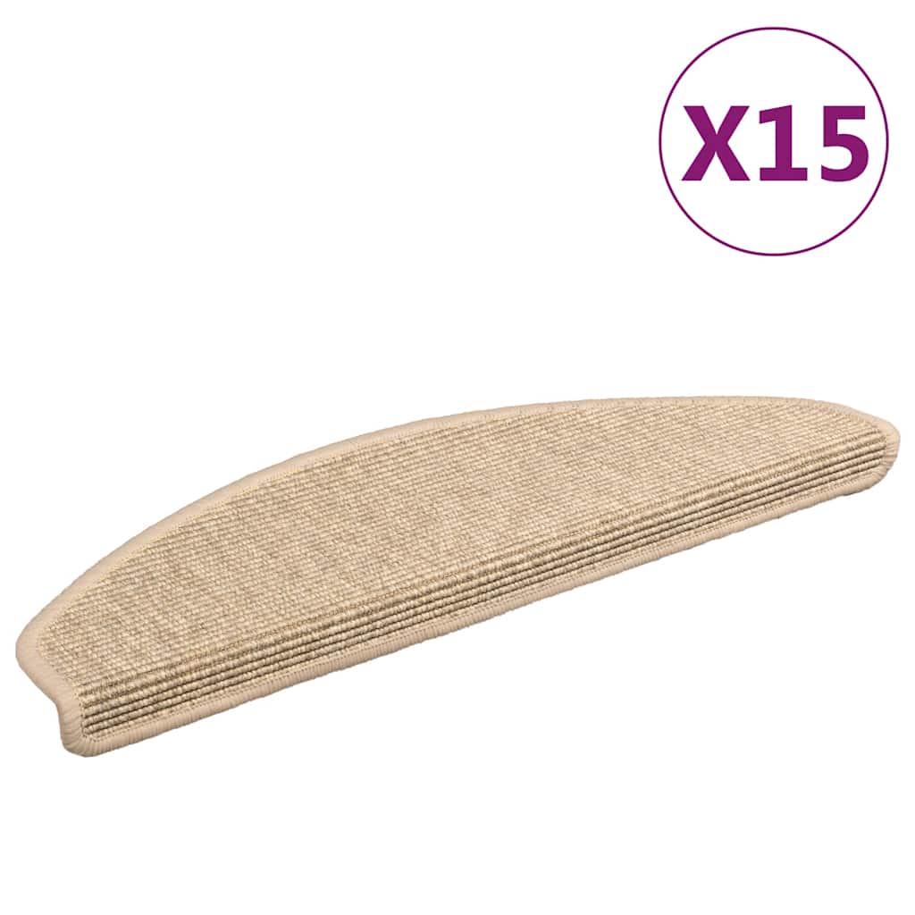 vidaXL Schodové rohože 15 ks 65 x 21 x 4 cm světle béžové, půlkulaté, velké