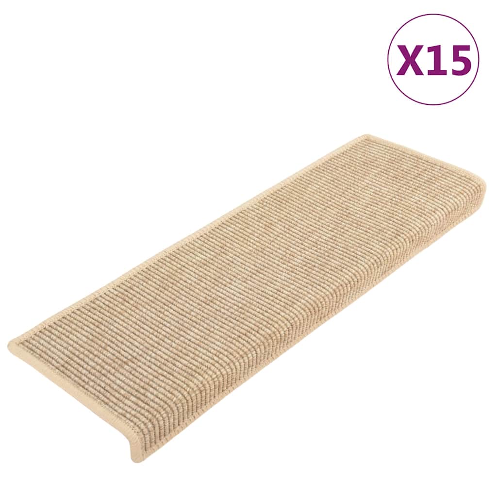 vidaXL Schodové rohože 15 ks 65 x 21 x 4 cm světle béžové s obdélníkovým okrajem