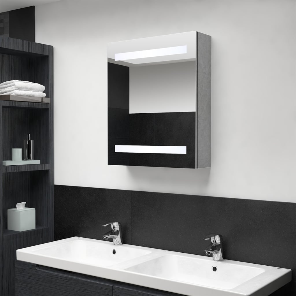 vidaXL badeværelsesskab med spejl + LED-lys 50x14x60 cm betongrå