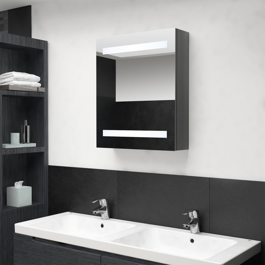 vidaXL badeværelsesskab med spejl + LED-lys 50x14x60 cm skinnende grå