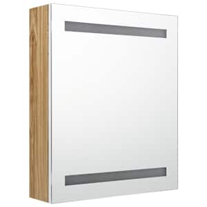 LED koupelnová skříňka se zrcadlem bílá a dub 50 x 14 x 60 cm - obrázek 3